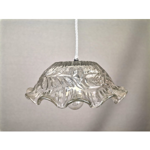 Portuguese Farmhouse mid Century clear floral glass hanging lamp, 1960s