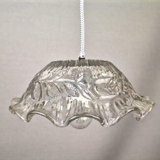 Portuguese Farmhouse mid Century clear floral glass hanging lamp, 1960s