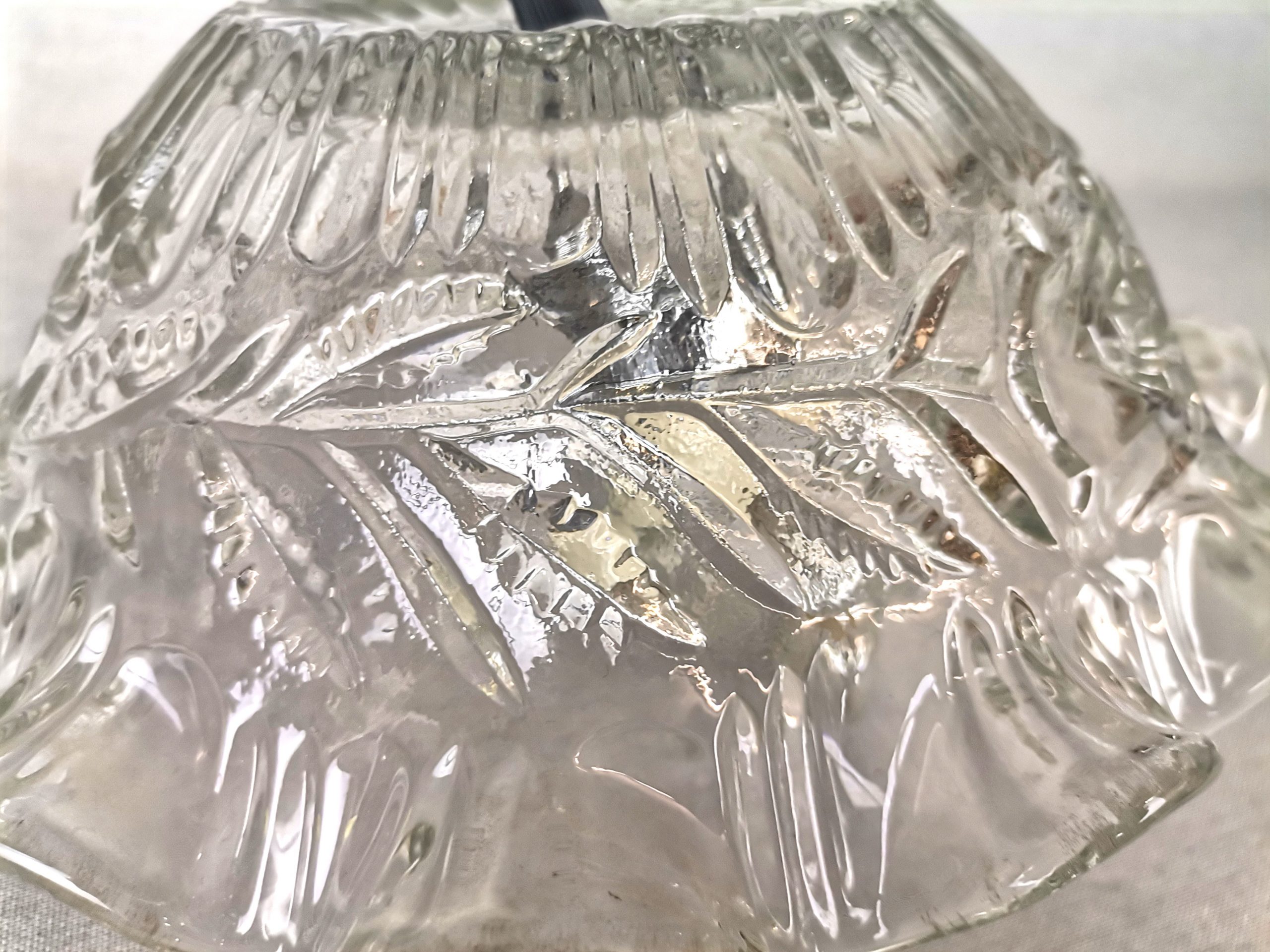 Portuguese Farmhouse mid Century clear floral glass hanging lamp, 1960s