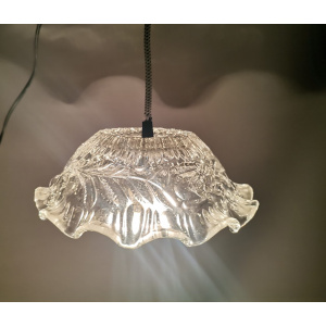 Portuguese Farmhouse mid Century clear floral glass hanging lamp, 1960s