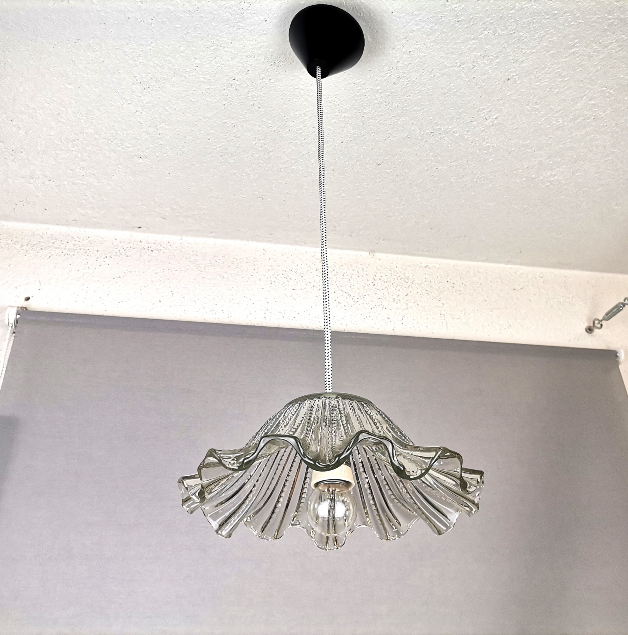 Portuguese farmhouse mid century clear glass bowl hanging lamp 1960s