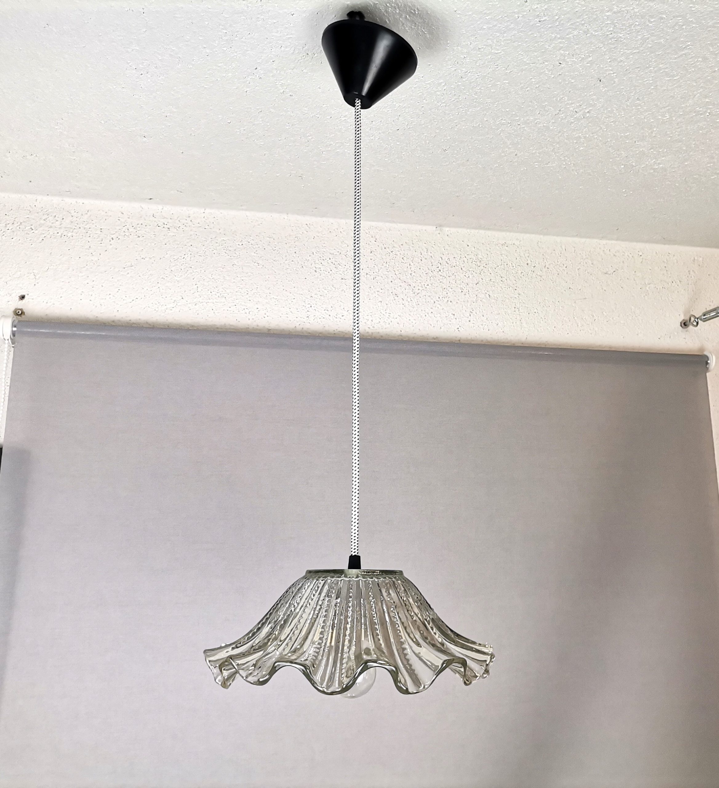 Portuguese farmhouse mid century clear glass bowl hanging lamp 1960s