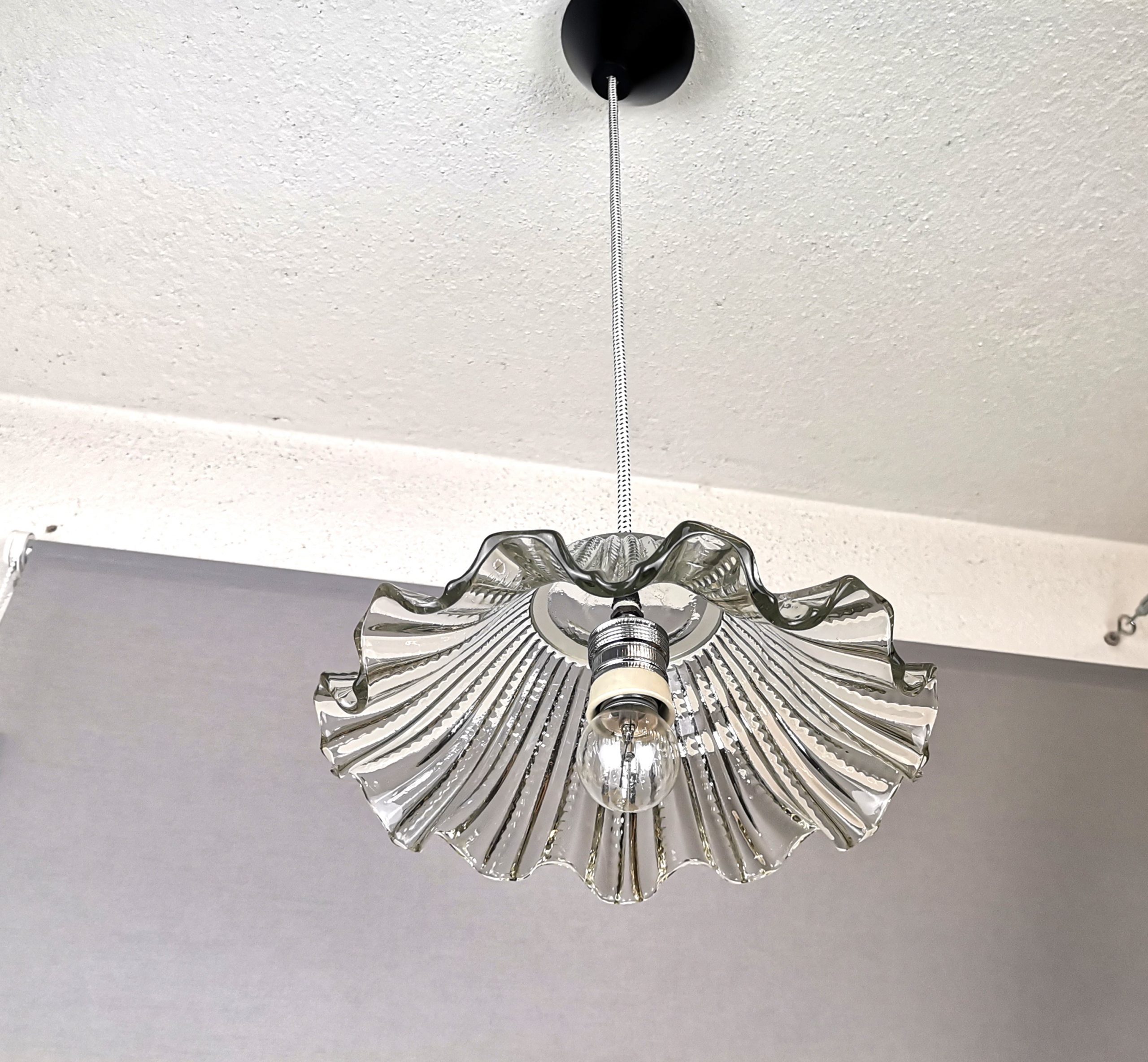 Portuguese farmhouse mid century clear glass bowl hanging lamp 1960s