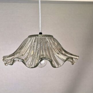 Portuguese farmhouse mid century clear glass bowl hanging lamp 1960s