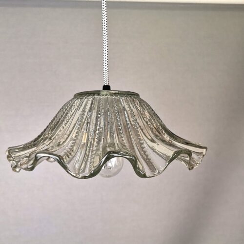Portuguese farmhouse mid century clear glass bowl hanging lamp 1960s