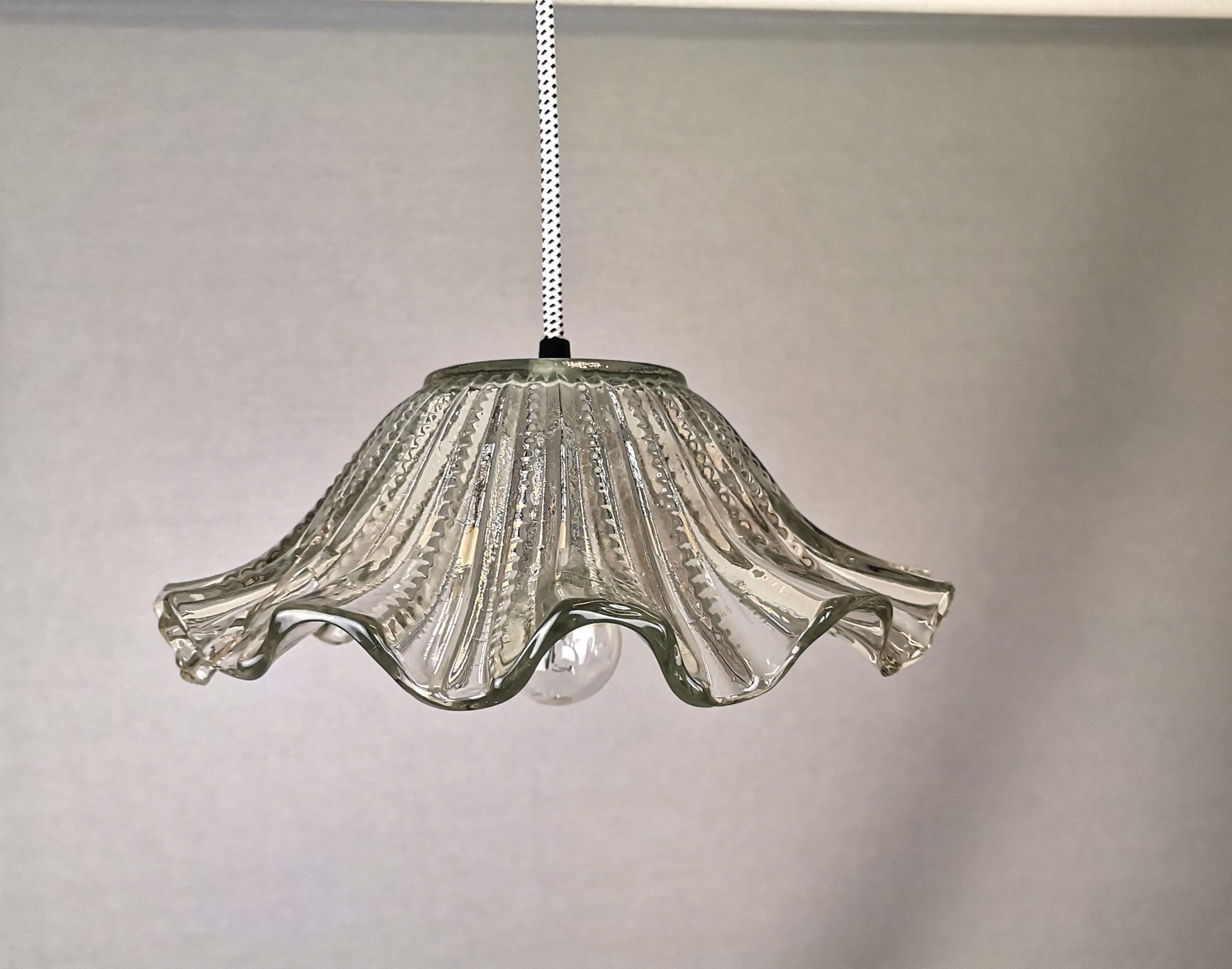 Portuguese farmhouse mid century clear glass bowl hanging lamp 1960s