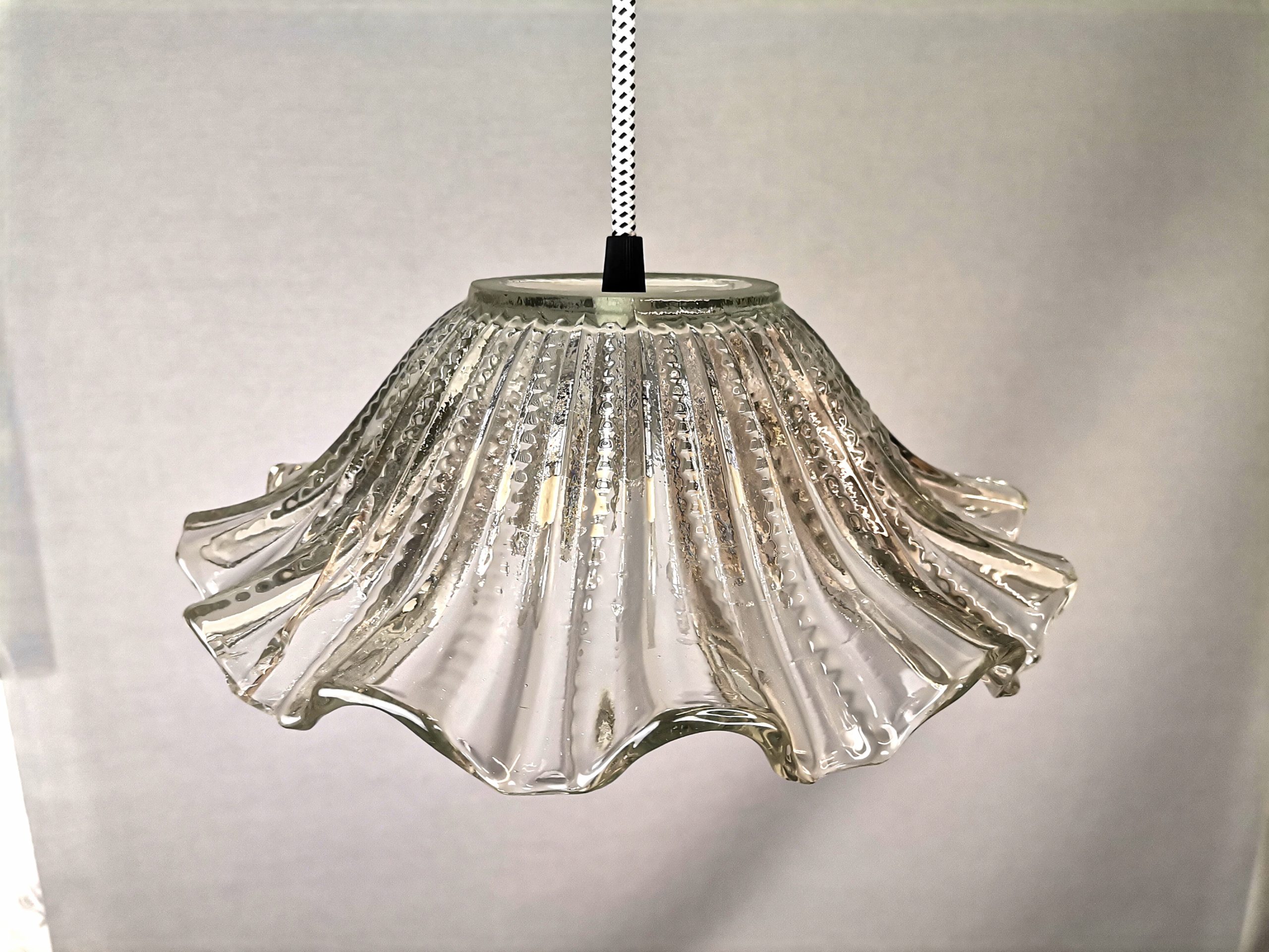 Portuguese farmhouse mid century clear glass bowl hanging lamp 1960s