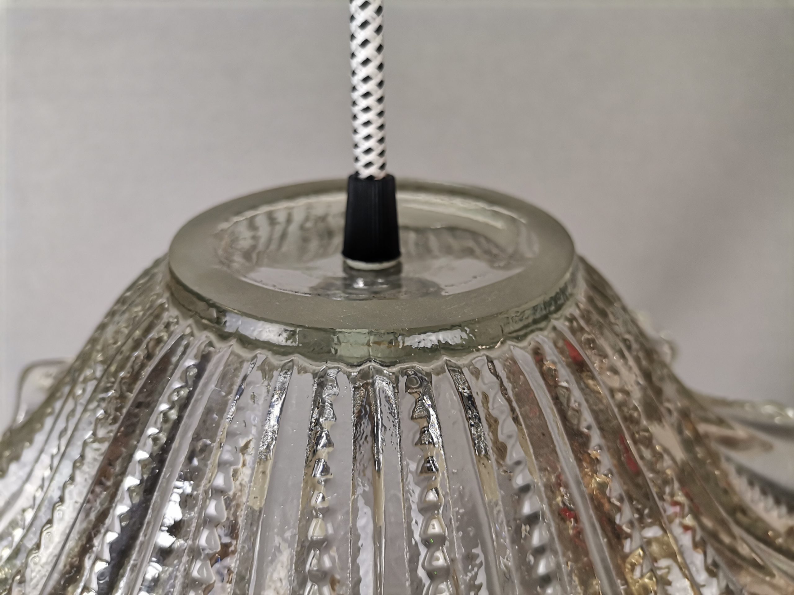 Portuguese farmhouse mid century clear glass bowl hanging lamp 1960s
