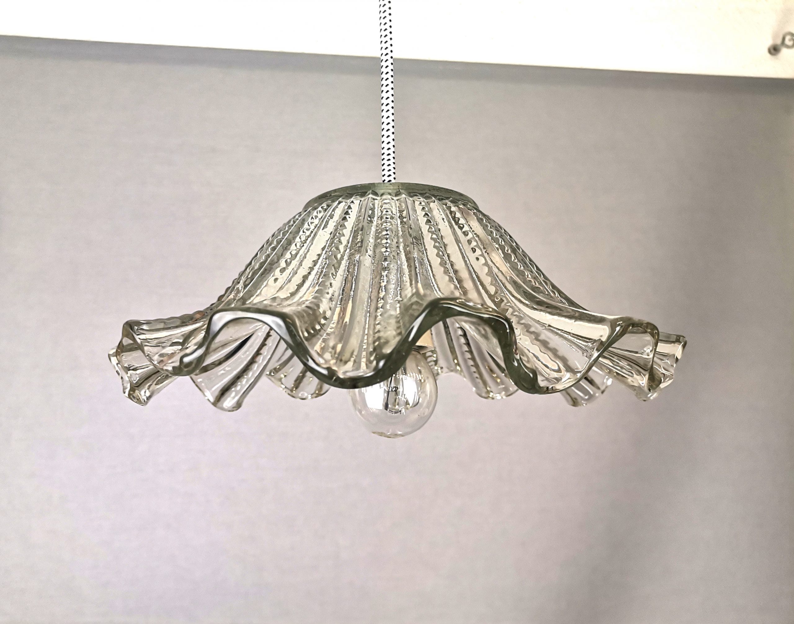 Portuguese farmhouse mid century clear glass bowl hanging lamp 1960s
