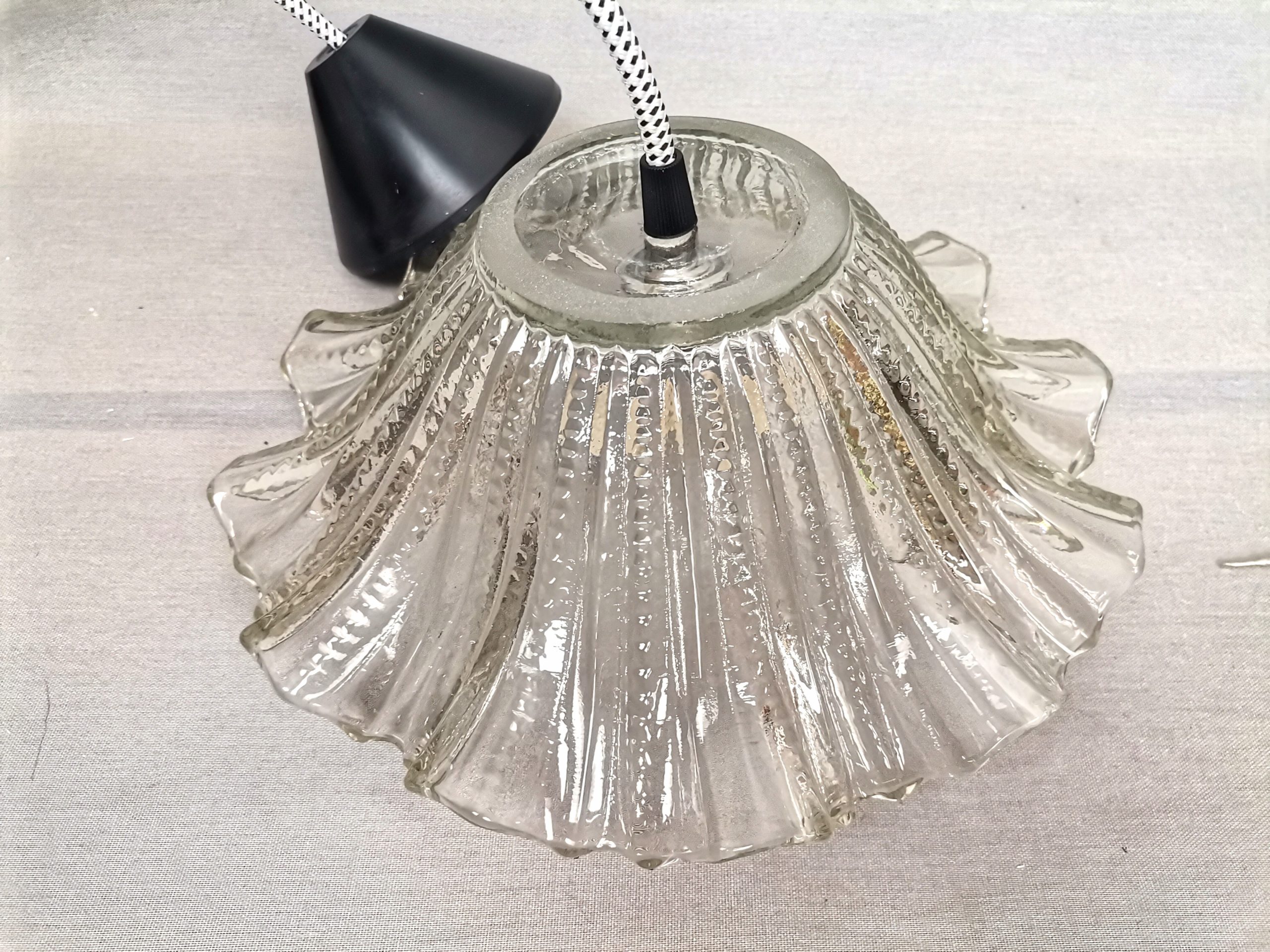 Portuguese farmhouse mid century clear glass bowl hanging lamp 1960s