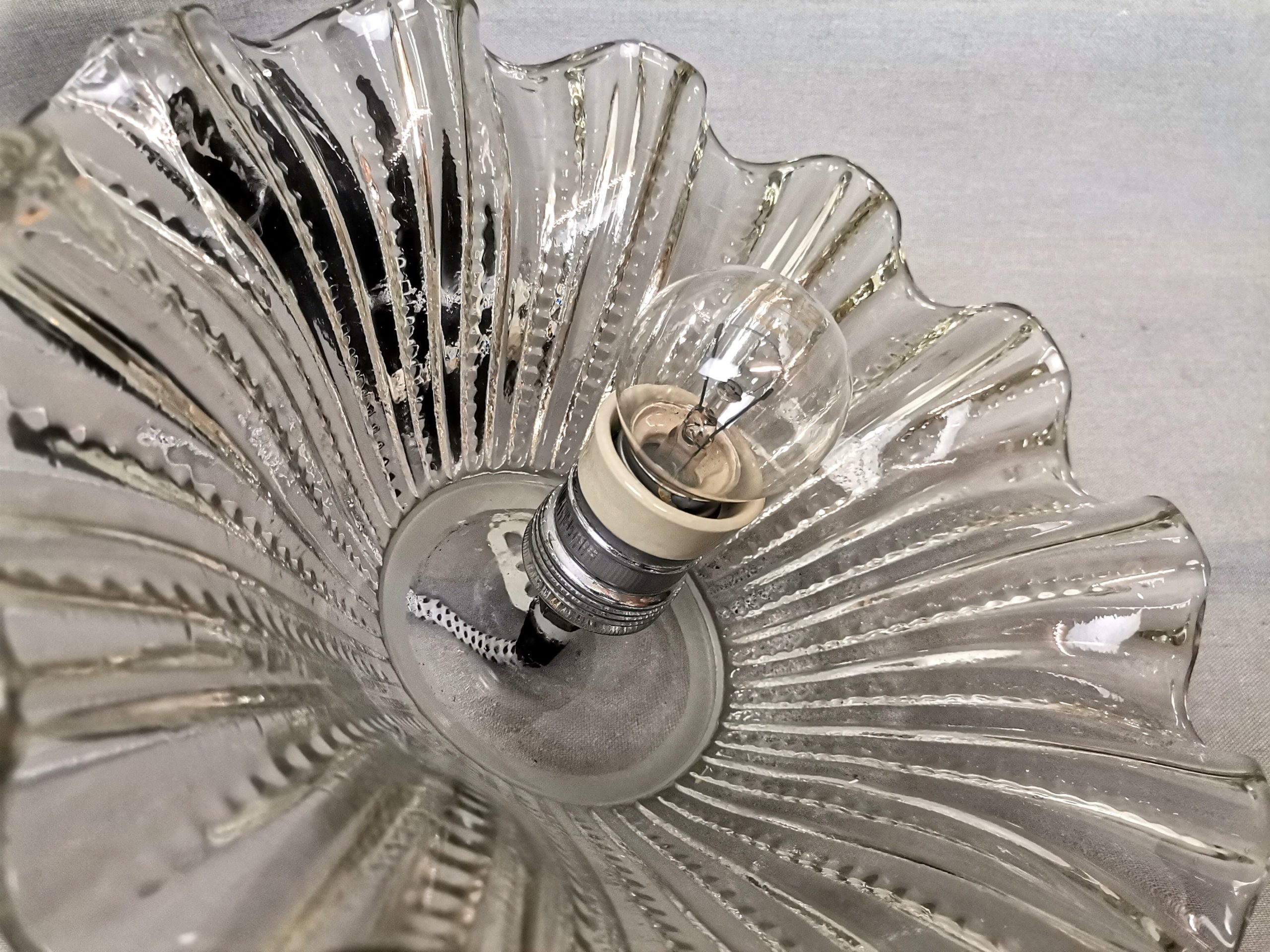 Portuguese farmhouse mid century clear glass bowl hanging lamp 1960s