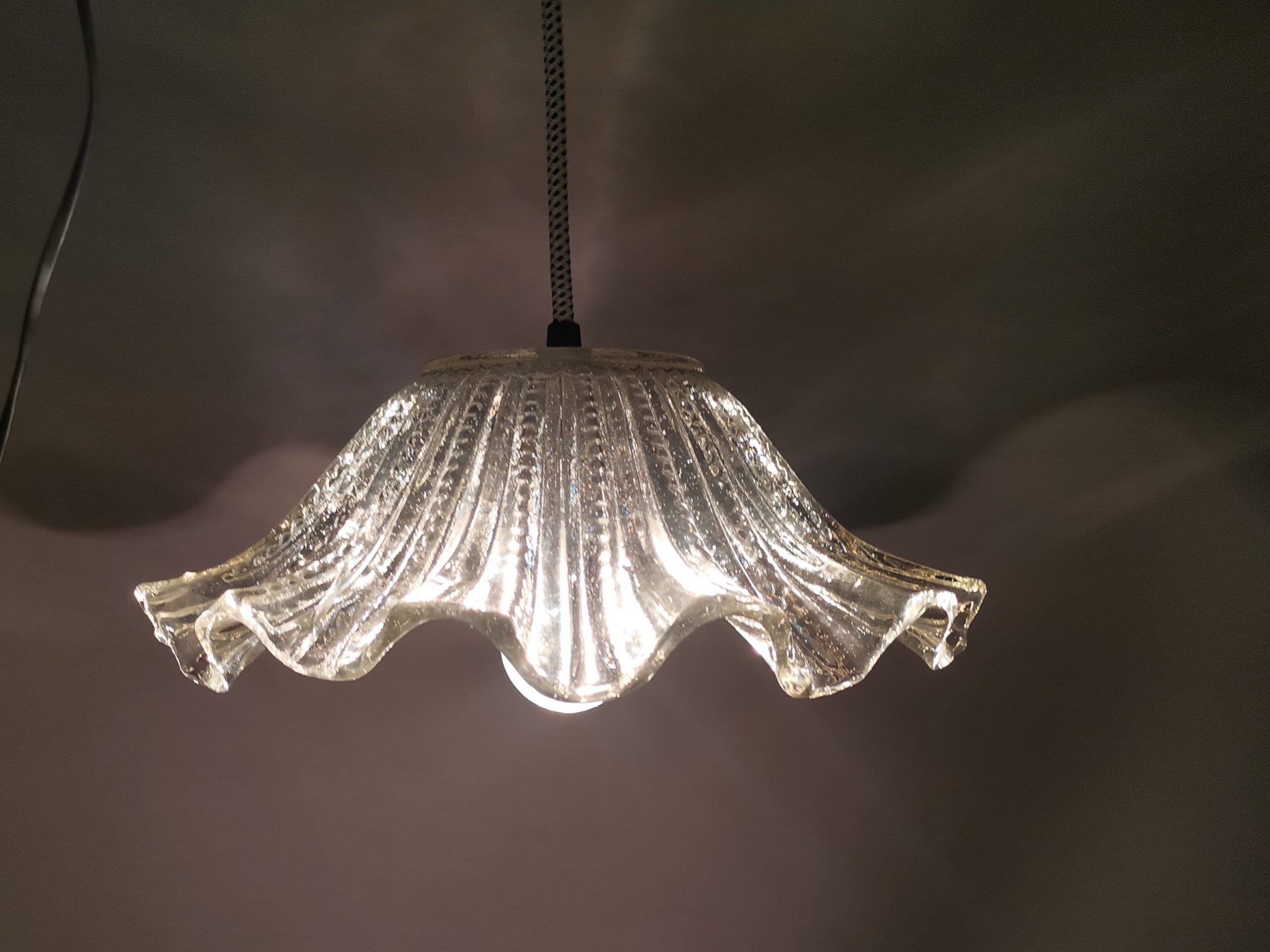 Portuguese farmhouse mid century clear glass bowl hanging lamp 1960s
