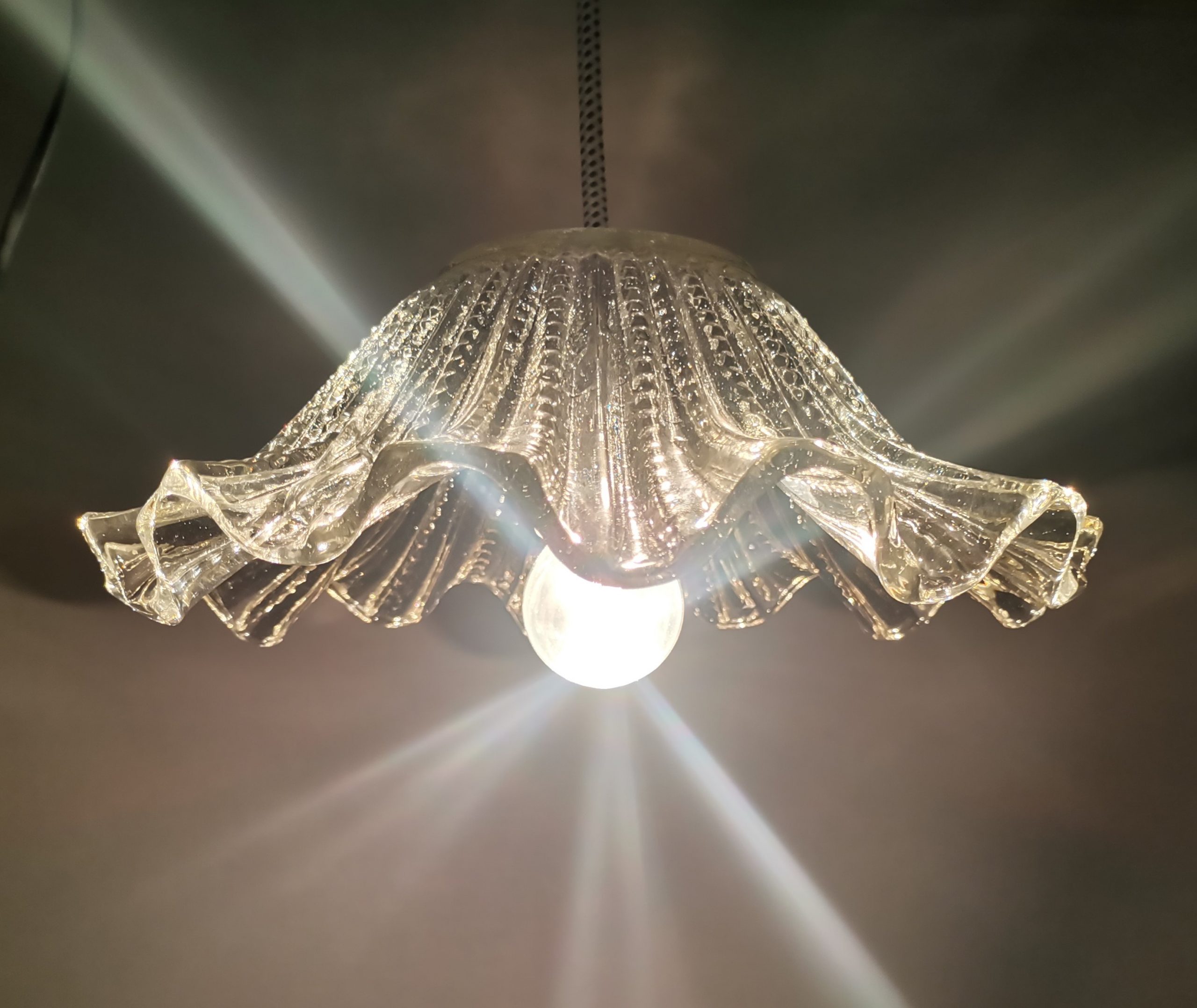 Portuguese farmhouse mid century clear glass bowl hanging lamp 1960s