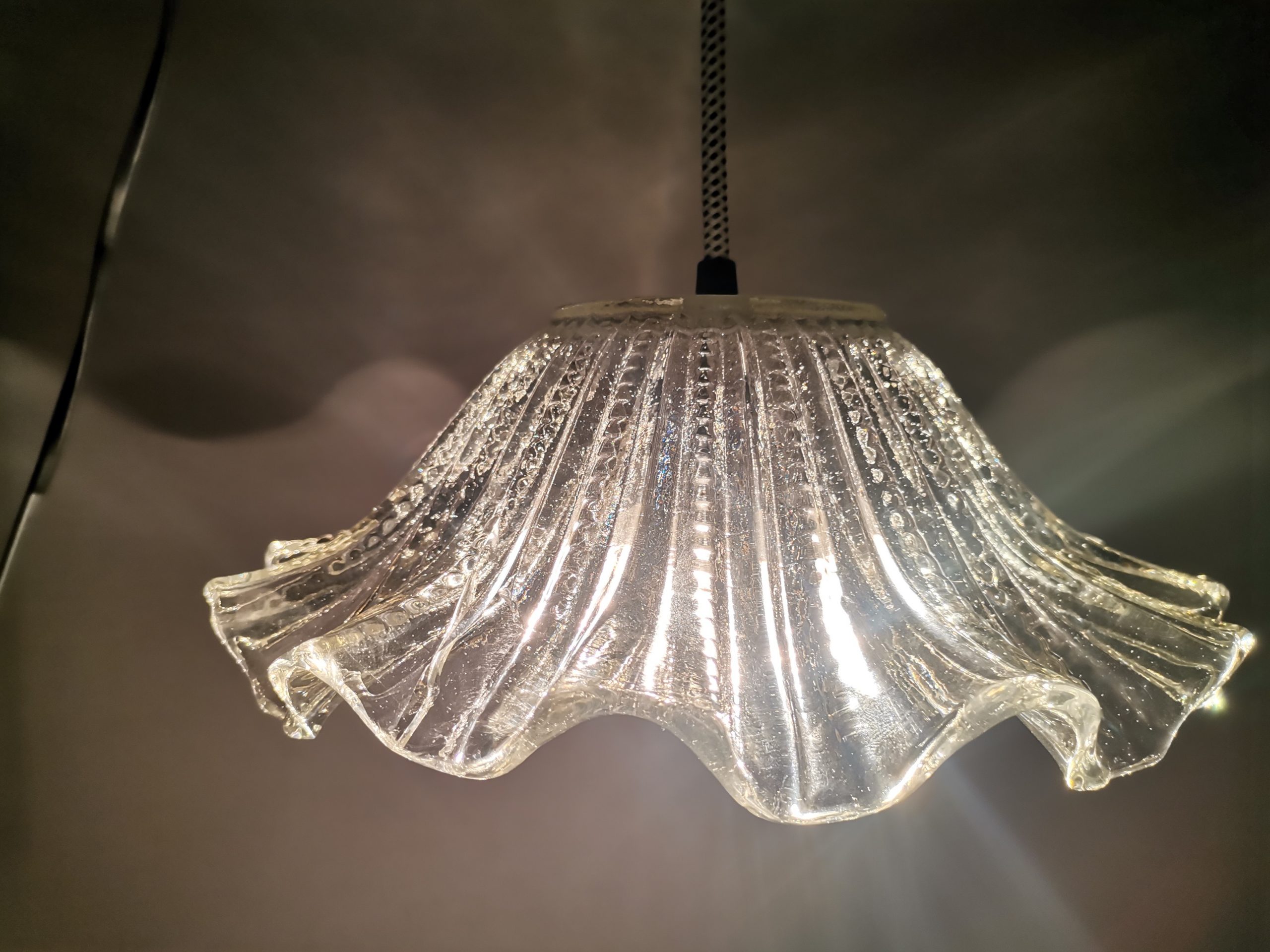 Portuguese farmhouse mid century clear glass bowl hanging lamp 1960s