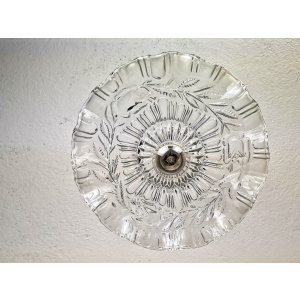 Portuguese farmhouse mid century clear floral glass dish pendant lamp 1960s