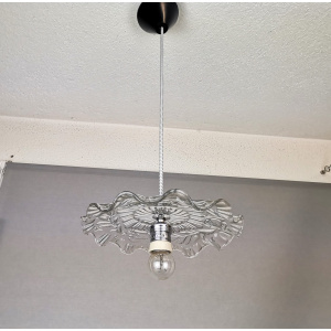 Portuguese farmhouse mid century clear floral glass dish pendant lamp 1960s
