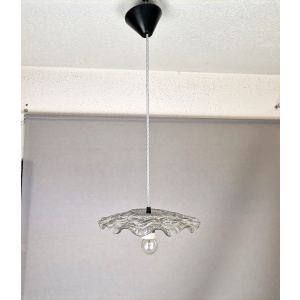 Portuguese farmhouse mid century clear floral glass dish pendant lamp 1960s