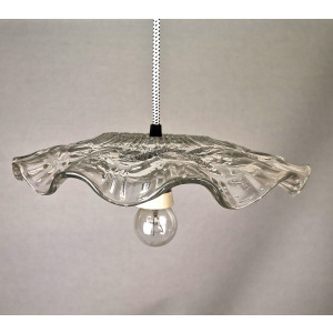Portuguese farmhouse mid century clear floral glass dish pendant lamp 1960s
