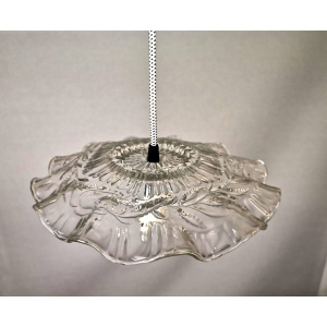 Portuguese farmhouse mid century clear floral glass dish pendant lamp 1960s