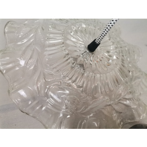 Portuguese farmhouse mid century clear floral glass dish pendant lamp 1960s