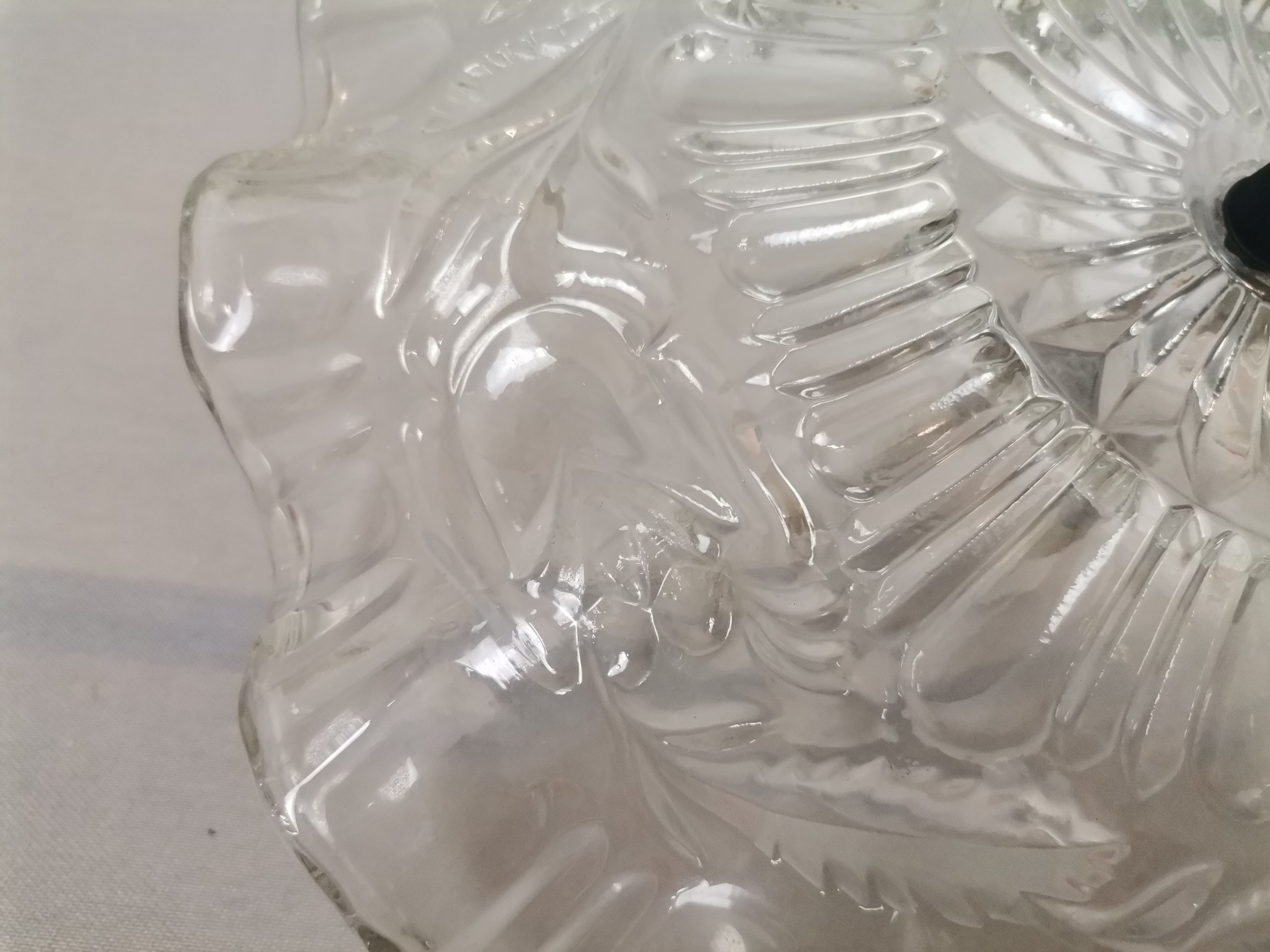 Portuguese farmhouse mid century clear floral glass dish pendant lamp 1960s