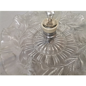 Portuguese farmhouse mid century clear floral glass dish pendant lamp 1960s