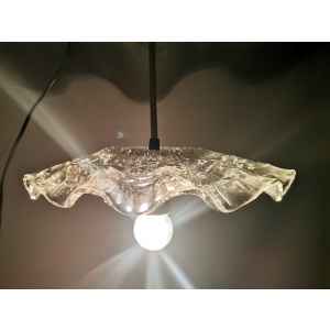 Portuguese farmhouse mid century clear floral glass dish pendant lamp 1960s