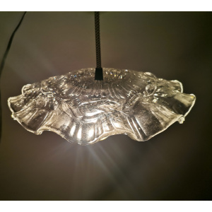 Portuguese farmhouse mid century clear floral glass dish pendant lamp 1960s