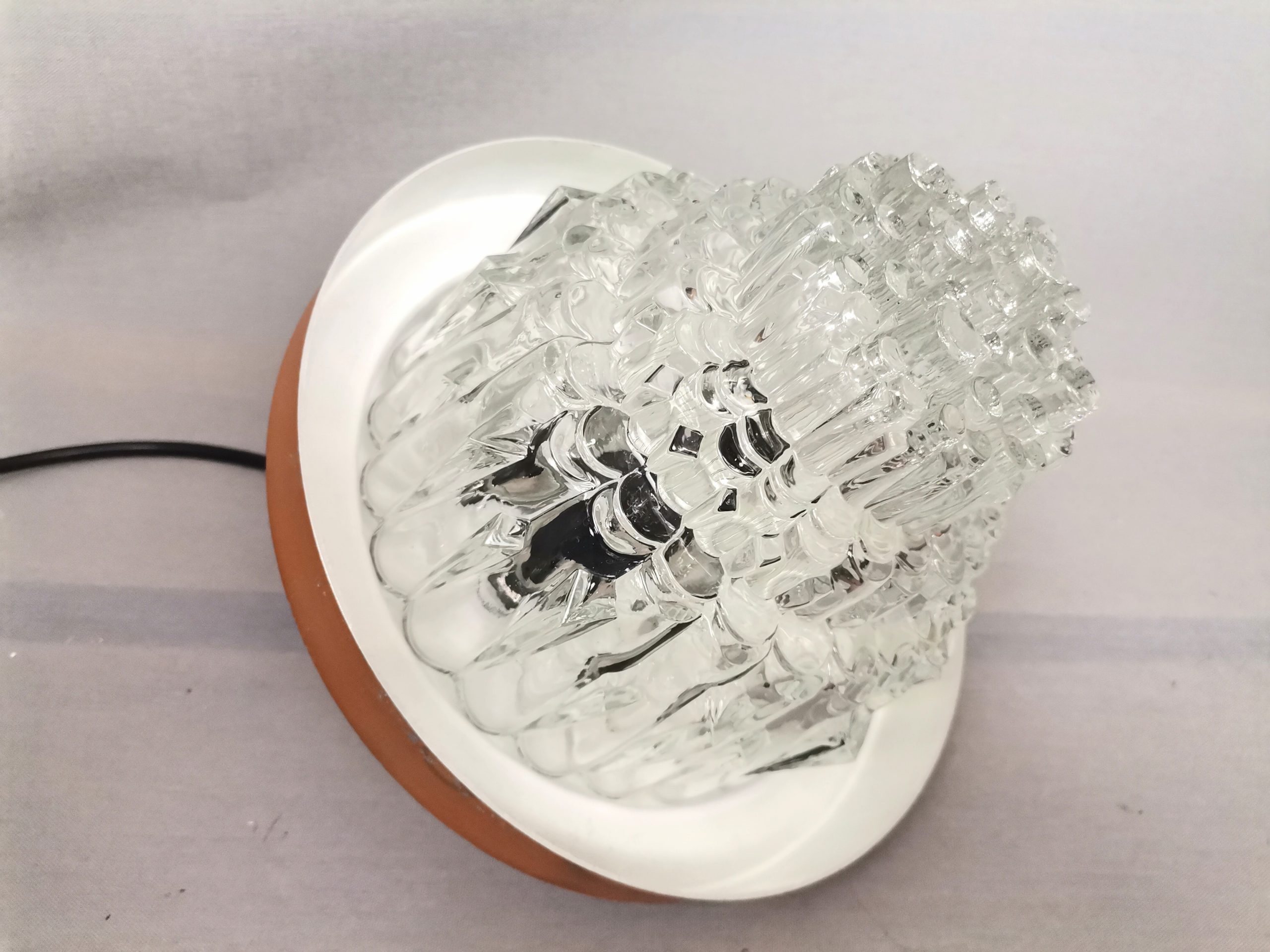 Mid Century Modern clear glass metallic copper colored aluminium hanging lamp, 1960s