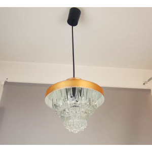 Mid Century Modern clear glass metallic copper colored aluminium hanging lamp, 1960s