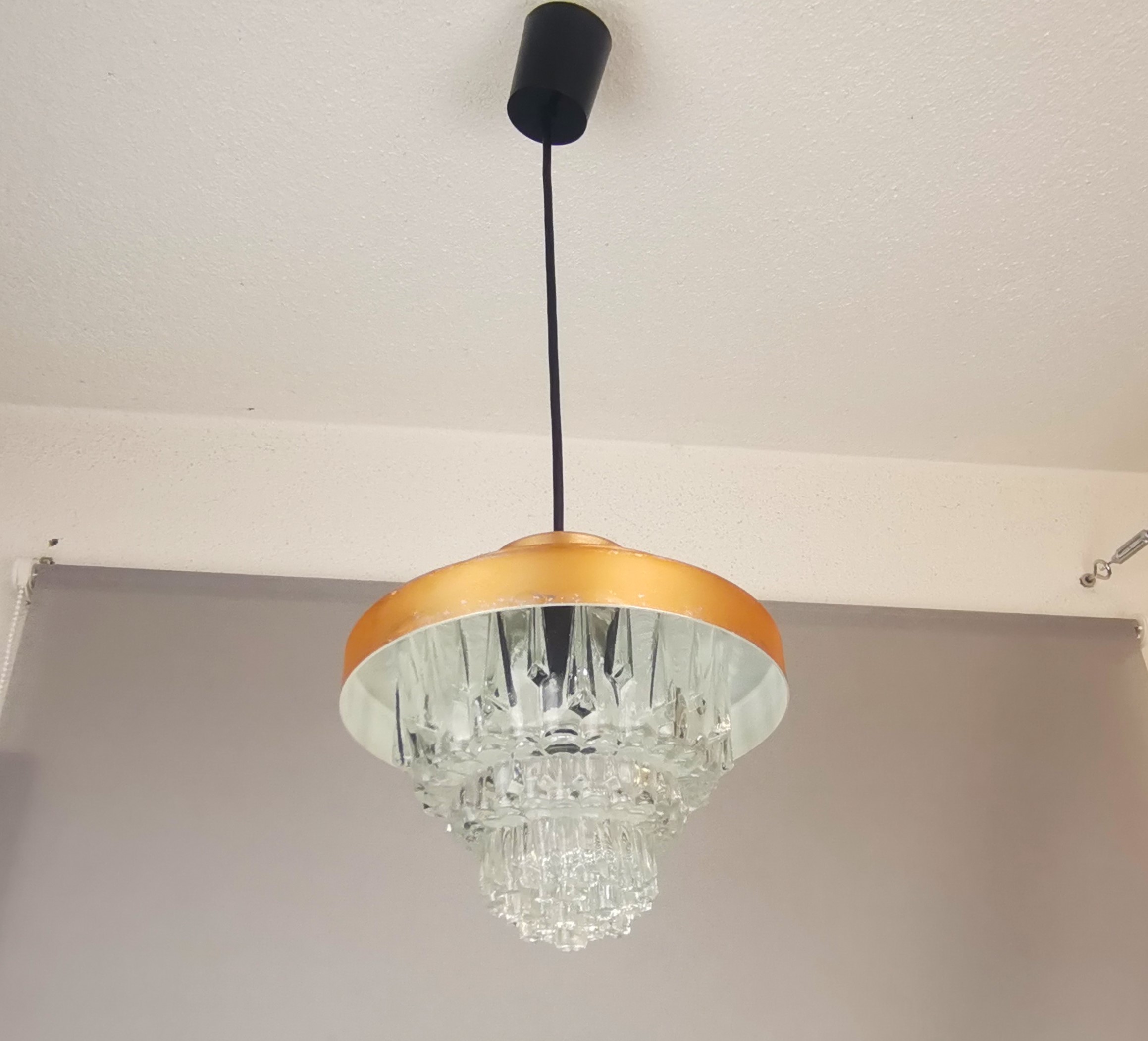 Mid Century Modern clear glass metallic copper colored aluminium hanging lamp, 1960s