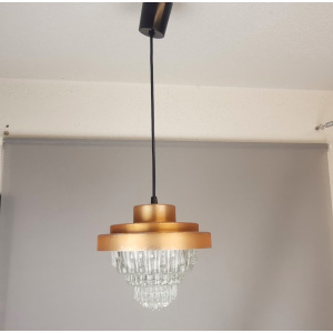 Mid Century Modern clear glass metallic copper colored aluminium hanging lamp, 1960s