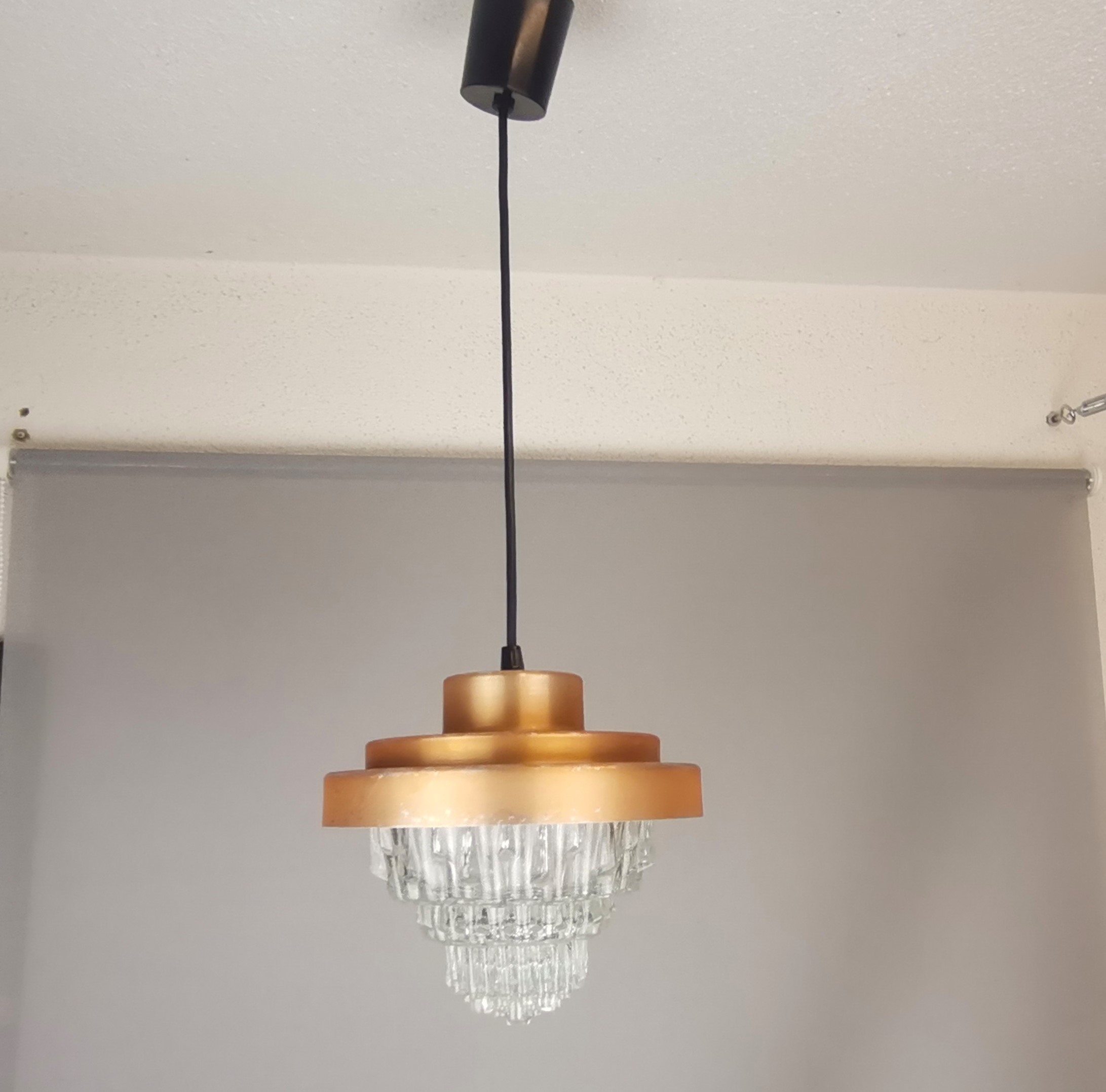 Mid Century Modern clear glass metallic copper colored aluminium hanging lamp, 1960s