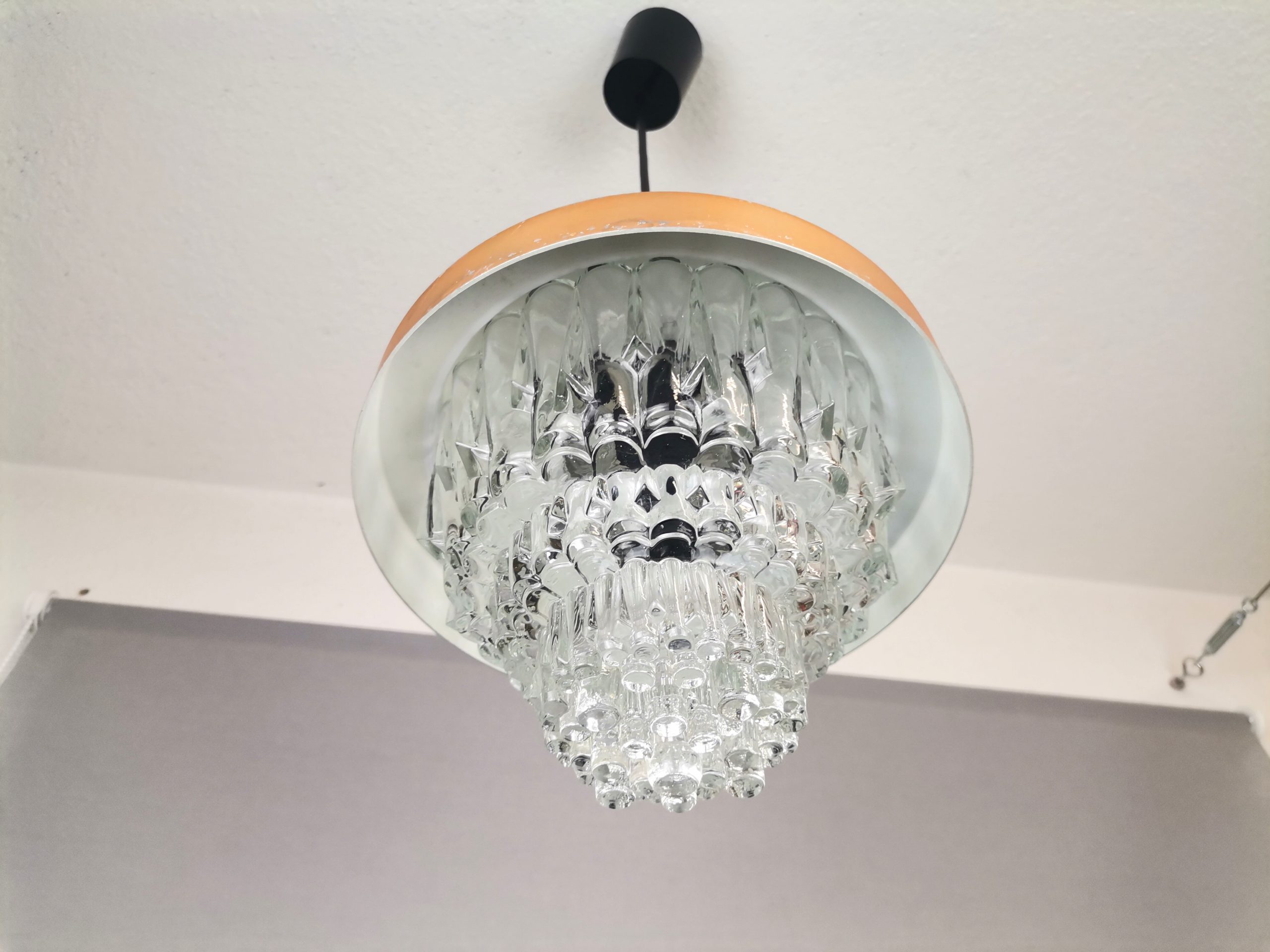 Mid Century Modern clear glass metallic copper colored aluminium hanging lamp, 1960s