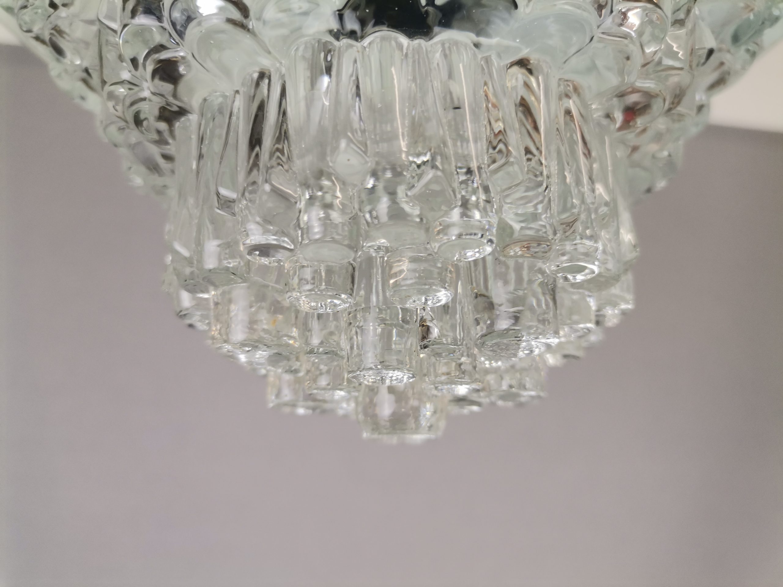 Mid Century Modern clear glass metallic copper colored aluminium hanging lamp, 1960s