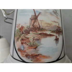 Small Mid-Century White Opaline Bell Shaped Hanging Lamp with Dutch Landscapes, 1960s