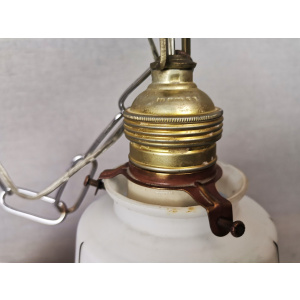 Small Mid-Century White Opaline Bell Shaped Hanging Lamp with Dutch Landscapes, 1960s
