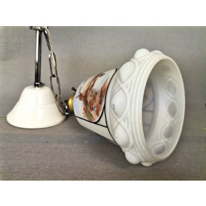 Small Mid-Century White Opaline Bell Shaped Hanging Lamp with Dutch Landscapes, 1960s