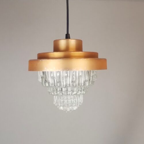 Mid Century Modern clear glass metallic copper colored aluminium hanging lamp, 1960s