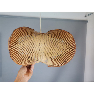 Large wooden lampshade wood straw string DEFORMED, 1960s