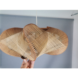 Large wooden lampshade wood straw string DEFORMED, 1960s