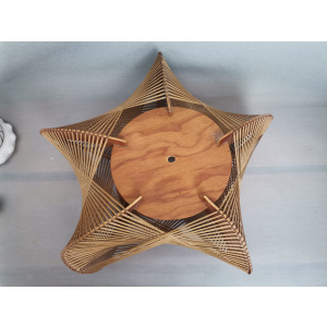 Large wooden lampshade wood straw string DEFORMED, 1960s