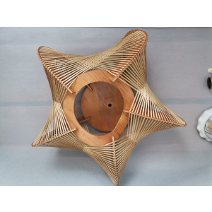 Large wooden lampshade wood straw string DEFORMED, 1960s
