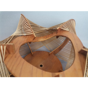 Large wooden lampshade wood straw string DEFORMED, 1960s