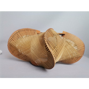 Large wooden lampshade wood straw string DEFORMED, 1960s