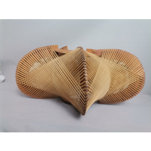 Large wooden lampshade wood straw string DEFORMED, 1960s