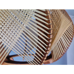 Portuguese mid century wooden wood straw string hanging lamp 1960s