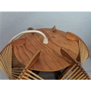 Portuguese mid century wooden wood straw string hanging lamp 1960s