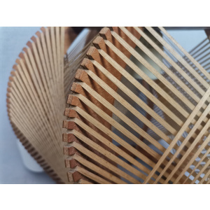 Portuguese mid century wooden wood straw string hanging lamp 1960s