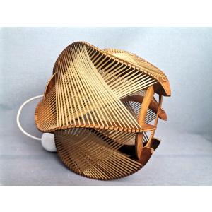 Portuguese mid century wooden wood straw string hanging lamp 1960s